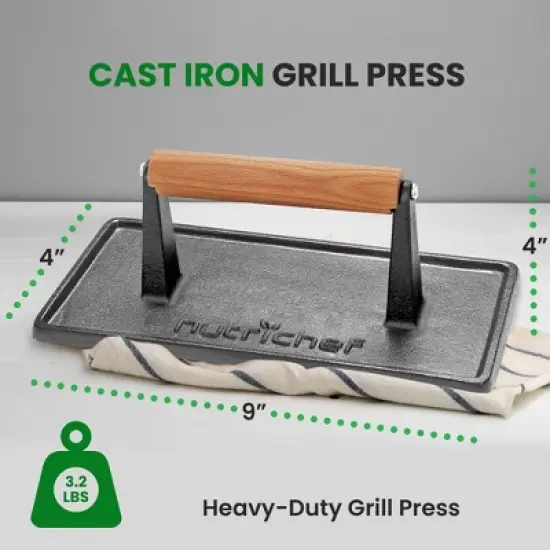NutriChef Cast Iron Grill Press , Black image {1}