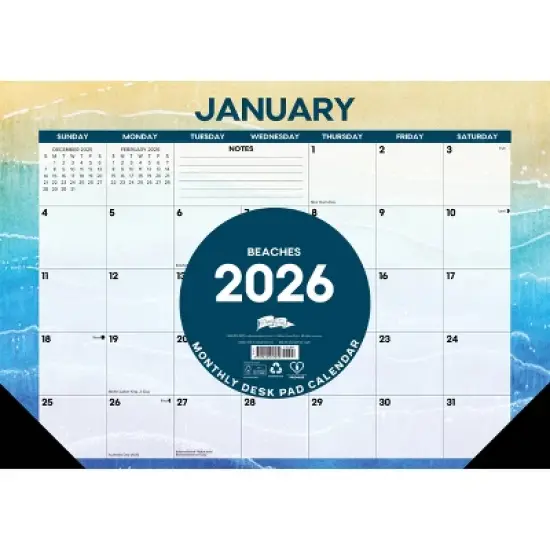 Willow Creek Press 17"x12" 2026 Beaches Small Monthly Deskpad image {2}