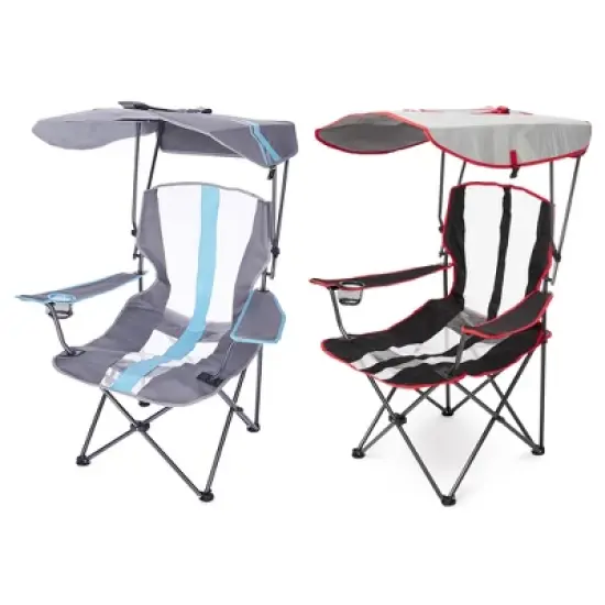 Kelsyus Premium Portable Camping Folding Outdoor Lawn Chair w/ 50+ UPF Canopy, Cup Holder, & Carry Strap, for Sports, Beach, Lake, Blue/Black (2 Pack) image {1}