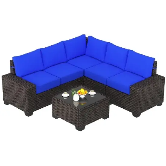 homfan Patio Furniture Sets 6 Pieces Outdoor All-Weather Sectional Patio Sofa Set Rattan Weaving Wicker Patio Conversation Couch Set with Glass Table image {7}