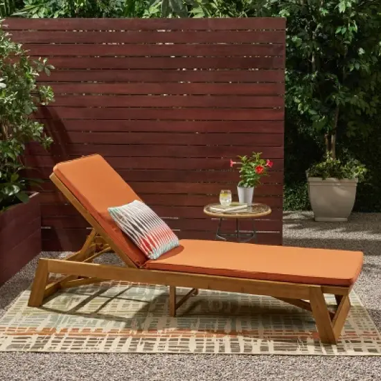 Christopher Knight Home Paul Outdoor Acacia Wood Adjustable Chaise Lounge with Cushion image {11}