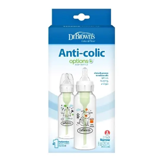 Dr. Brown's Anti-Colic Options+ Narrow-Neck Baby Bottle - Pig & Frog Deco - 8 fl oz/2pk image {1}