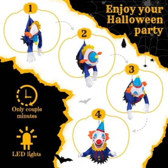 Angel Sar 3.3FT Halloween Inflatable Clown Window Breaker Decoration, LED Light-Up Scary Clown Blow Up for Indoor/Outdoor Yard, Lawn, Party image {3}