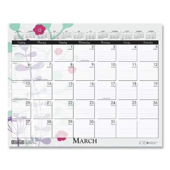 Recycled Wild Flower Wall Calendar, Wild Flowers Artwork, 15 x 12, White/Multicolor Sheets, 12-Month (Jan to Dec): 2026 image {3}