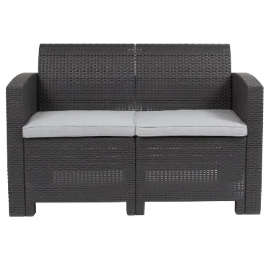 Flash Furniture Faux Rattan Loveseat with All-Weather Cushions image {8}