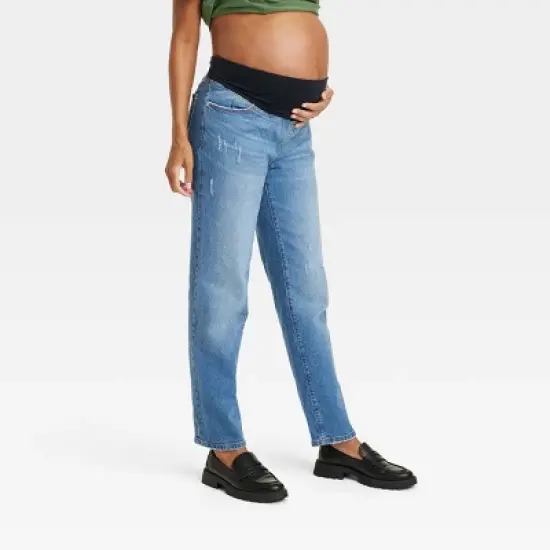 Over Belly 90's Straight Maternity Jeans - Isabel Maternity by Ingrid & Isabel&trade; image {5}