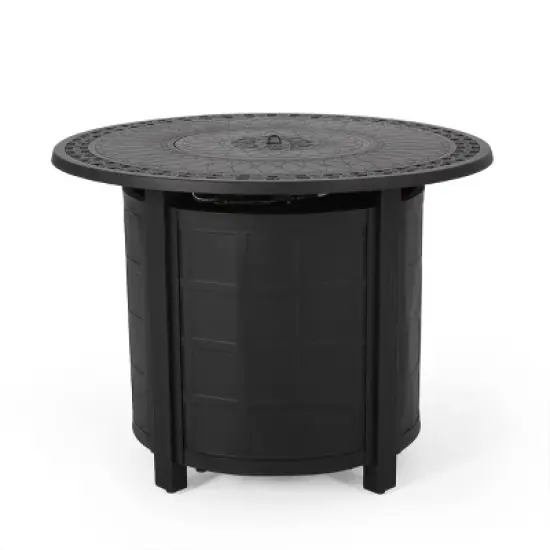 Amaya 5pc Outdoor 4 Wicker Swivel Chair & Fire Pit Set - Dark Brown/Beige/Matte Black - Christopher Knight Home image {12}