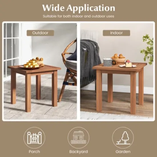 Tangkula 1PC/2PCS Patio Hardwood End Table Square Side Table with Slatted Tabletop Small Coffee Bistro Table Indoor Outdoor Side Table image {7}