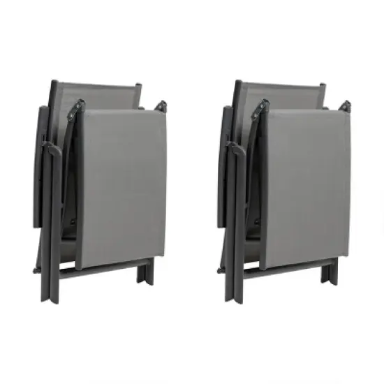 2pk Outdoor Aluminum Folding Recliner Adjustable Chaise Lounges Gray - Crestline Products: Patio Pool Furniture, No Assembly Required image {5}