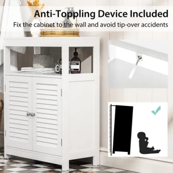 Costway Bathroom Floor Cabinet Free Standing Storage Organizer w/ Double Shutter Doors image {7}