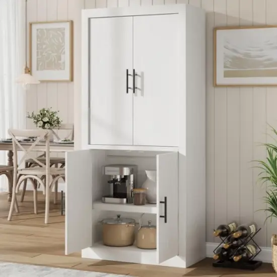 Coolmee Tall Kitchen Pantry, Storage Cabinet with 2 Doors & Adjustable Shelves, Pantry Cupboard & Large Storage Space for Dining & Living Room image {2}