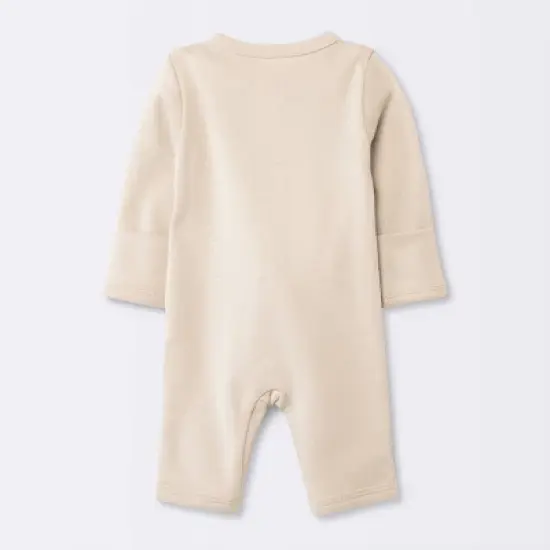 Baby 3pk Cotton Romper - Cloud Island&trade; Khaki Preemie: Long Sleeve, Front Hook and Loop Fastener, Solid & Stripe Patterns image {1}