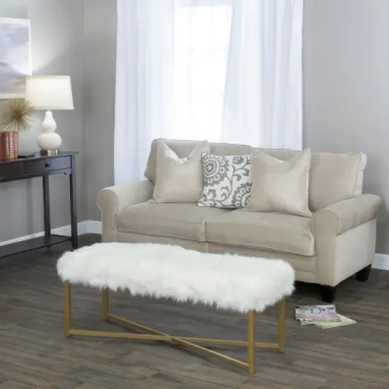 Faux Fur Rectangle Bench White - HomePop image {5}