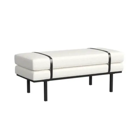 Upholstered Bench with Metal Base Cream Boucle - HomePop image {1}