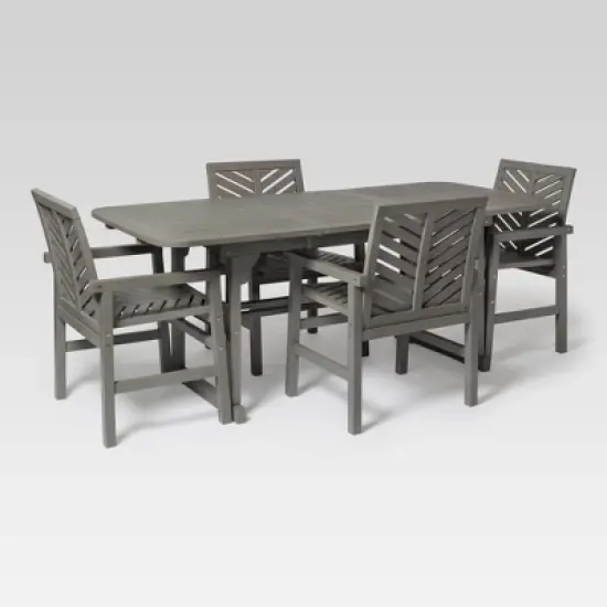 5pc Slatted Extendable Acacia Wood Patio Dining Set - Saracina Home image {11}