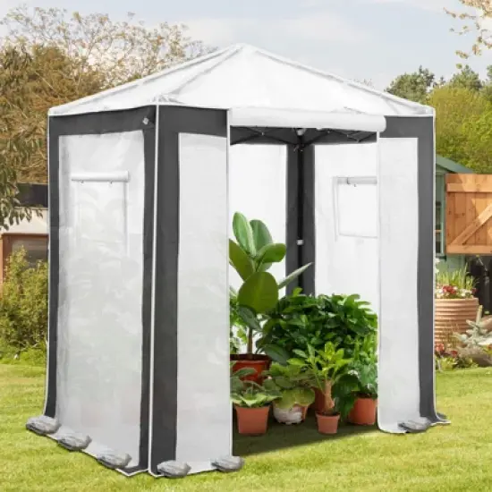 EAGLE PEAK 8x8 Portable Walk in Greenhouse , Heavy Duty Pop Up Green House, Front Roll Up Zipper Entry Door and Mesh Windows image {9}