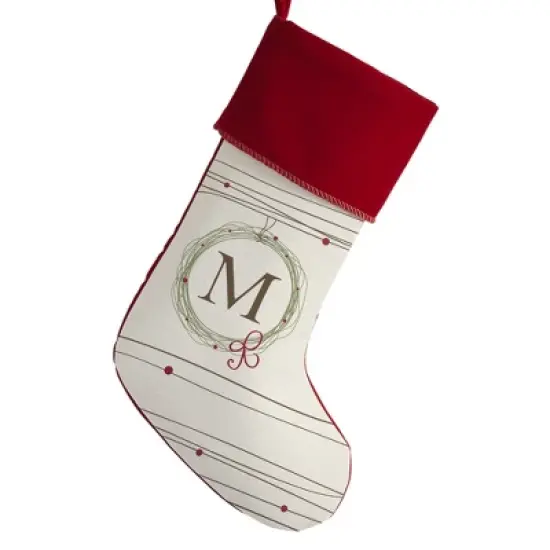 Personalization Mall Holiday Wreath Initial Christmas Stocking, Burgundy image {15}