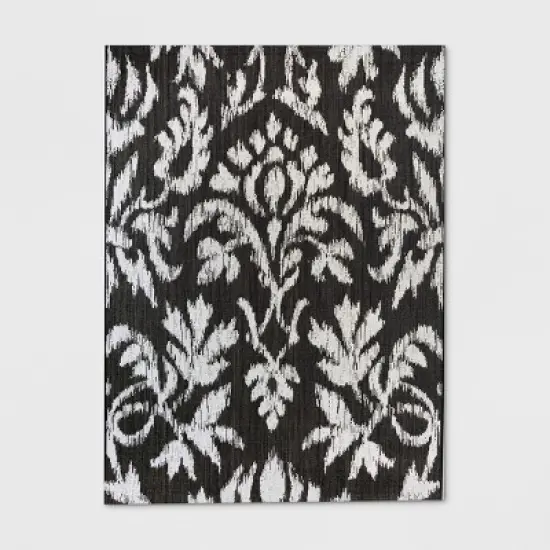 Garden Ikat Outdoor Rug Black - Threshold image {3}