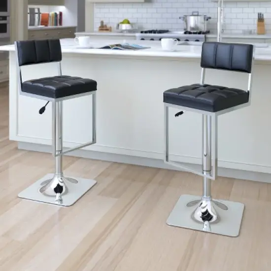 Set of 2 Adjustable Square Tufted Leatherette Barstool - Corliving image {5}