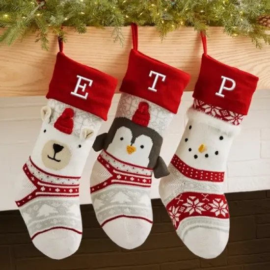 Personalization Mall Winter Snowman Embroidered Initial Knit Stocking image {3}