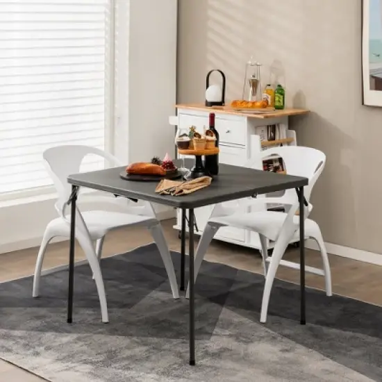 Costway Folding Camping Table Portable HDPE Outdoor Picnic Dining Table w/ Handle White\Grey image {2}