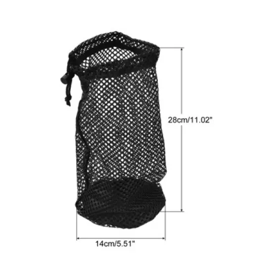 Unique Bargains Nylon Drawstring Cord Lock Closure Mesh Golf Ball Bag Black 2 Pcs image {1}