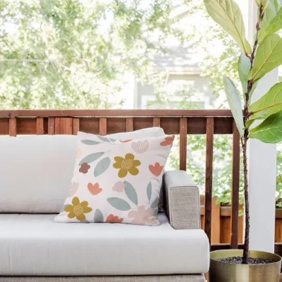 18"x18" Deny Designs Menina Lisboa Spring Colorful Flowers Square Outdoor Throw Pillow Blue image {2}