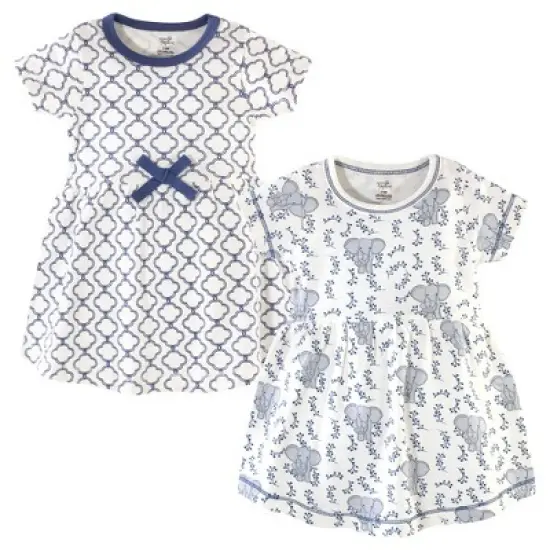 Touched by Nature Baby and Toddler Girl Organic Cotton Short-Sleeve Dresses 2pk, Blue Elephant image {3}