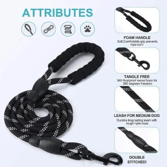 WOPET 6.5 ft Reflective Rope Dog Leash with Padded Handle for Small Medium and Large Dogs image {2}