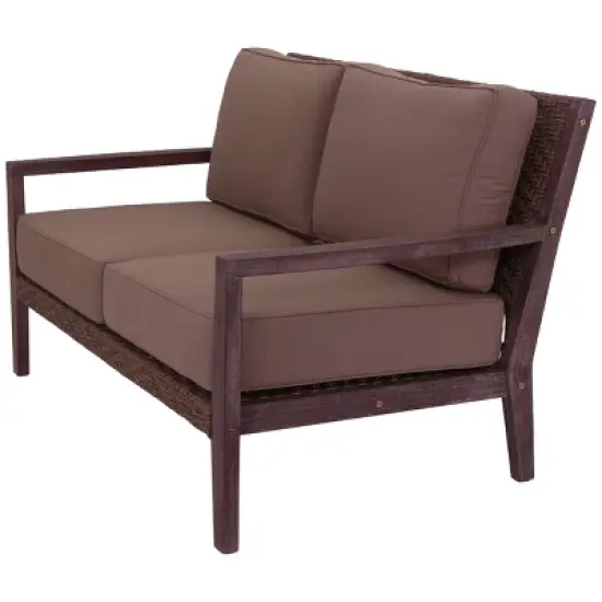Courtyard Casual Bridgeport II Loveseat Stained Eucalyptus Wood KD  Sunbrella Fabric image {7}
