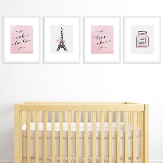 Big Dot of Happiness Paris, Ooh La La - Unframed Eiffel Tower Nursery and Kids Room Linen Paper Wall Art - Set of 4 - Artisms - 8 x 10 inches image {1}