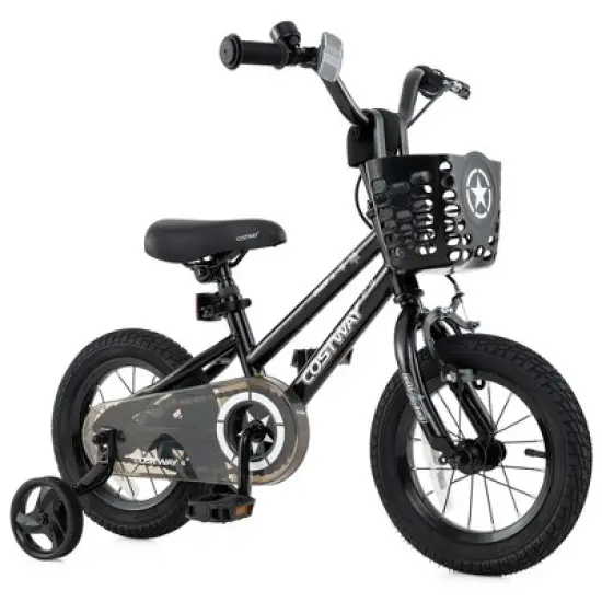 Costway 12"/14"/16"/18" Kid&rsquo;s Bike with Training Wheels Adjustable Handlebar & Seat Handbrake Black/Pink/Silver image {10}