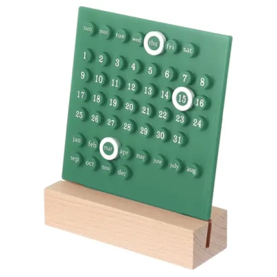 Unique Bargains Desktop Decoration Stand Wood Perpetual Calendar Green 5.3"x1.8"x7.1" image {5}