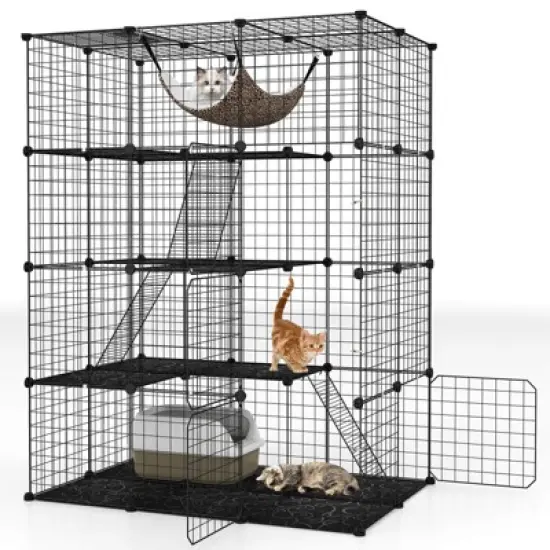 Costway 4 Tier Cube Cat Cage with Comfy Hammock, 3 Ladders, 4 Doors & 1 Sky Window image {9}