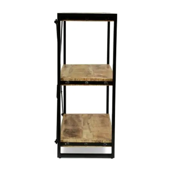 Brinkley Modern Industrial Handcrafted 3 Shelf Mango Wood Shelving Unit Natural/Black - Christopher Knight Home image {3}