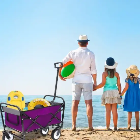 Minimeetall Strap , Collapsible Foldable Wagon Cart with strapping system Beach Wagon , Utility Cart purple image {3}
