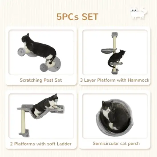 SKYONE Cat Wall Furniture Set: Hammock, Perches, Ladder, Scratching Post - Plush Multi-Level image {4}