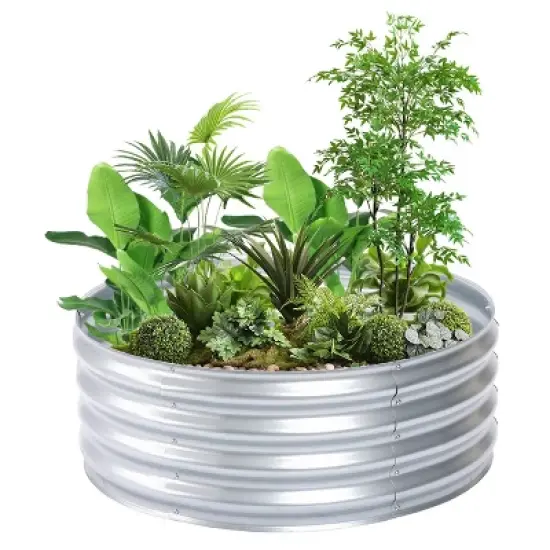 LuxenHome 36in Round Galvanized Steel Raised Garden Bed Planter image {3}