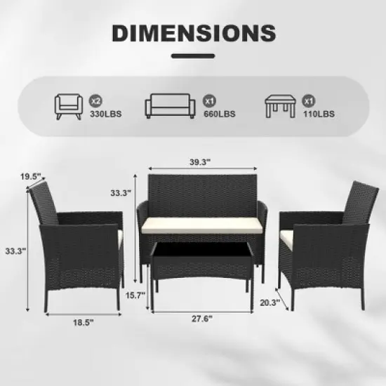 4-Piece All-Weather Patio Set - UV-Resistant PE Rattan & Rust-Proof Iron, Ergonomic Chairs, Tempered Glass Table for Indoor/Outdoor image {1}