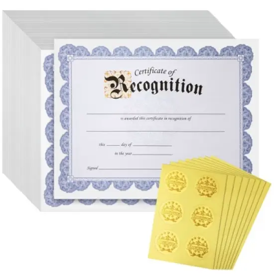 Best Paper Greetings 48 Sheets Blue Certificate of Recognition Award Paper w/ Gold Foil Sticker for Graduation, Achievements, 8.5 x 11 In image {9}