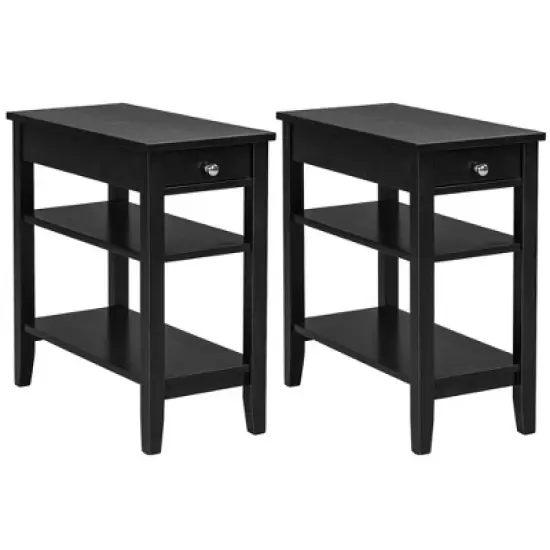 Costway 2PCS 3-Tier End Table Sofa Side Table Nightstand w/ Shelf & Drawer image {5}