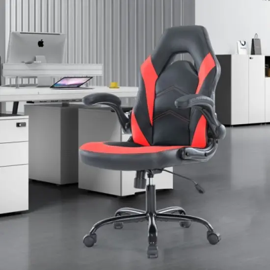 FIRNEWST Next - Level Gaming Comfort: PU Leather Ergonomic Chair with Adjustable Flip - up Armrests image {9}