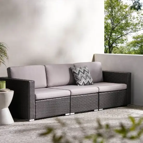 Christopher Knight Home Santa Rosa Outdoor Wicker 3 Seater Sectional Sofa with Cushions image {9}