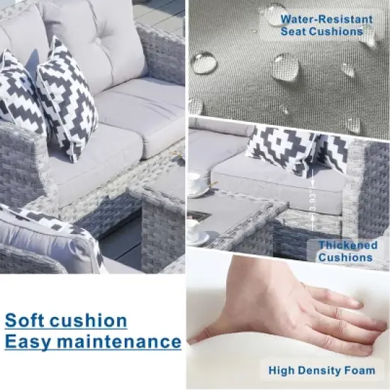 Moda Furnishings 5-Piece Outdoor Wicker Sectional Seating Group with Cushions and Fire Pit image {6}