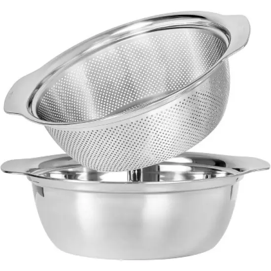 304 Stainless Steel Microporous Colander,2QT Large Capacity with Mixing Bowl For washing vegetables image {7}