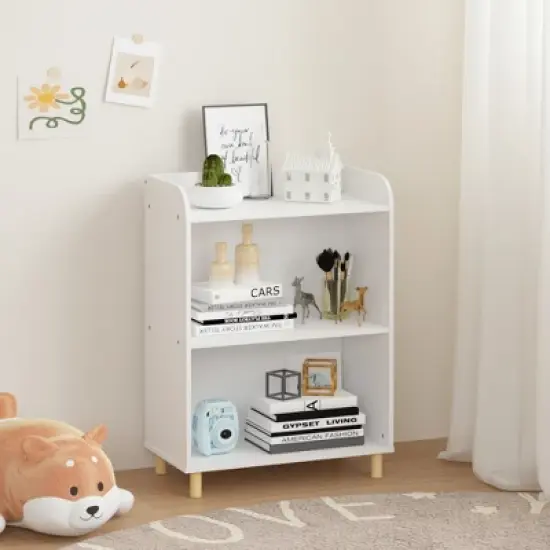 TopComfy Decorative Bookshelf 3 Tier Kids Bookcase with Compartments for Playroom Nursery Kid Room, White, 22.05"*11.81"*30.71" image {4}