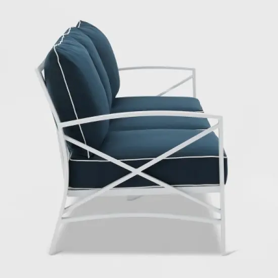 Kaplan Outdoor Metal Sofa White with Navy Cushions - Crosley image {4}