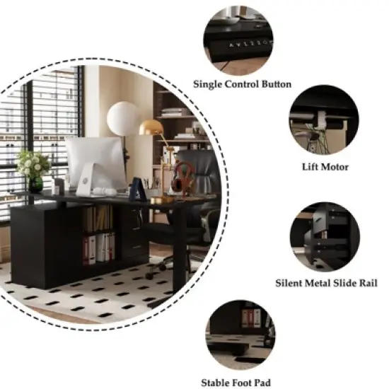 Famapy Gaming Height-Adjustable Desk with Storage & Electric Lift Top,Reversible Left-Right Study/Computer Desk,Sit-Stand Gaming Workstation image {5}