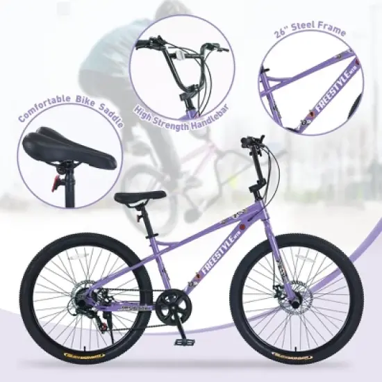 Gulches Bicycles Freestyle MTB - Purple 26-Inch Youth Bike with Shimano 7-Speed image {4}