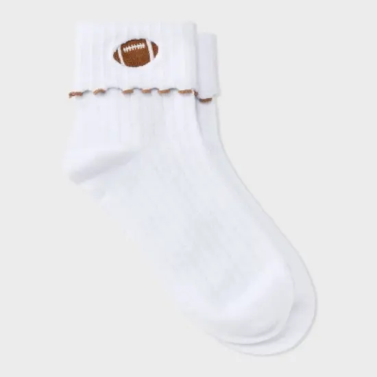 Women's Game Day Embroidered Football Pointelle Bobby Socks with Lettuce Edge Cuff - Wild Fable&trade; image {6}